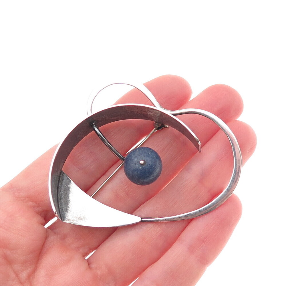 Bill Tendler Sterling Silver Vintage Real Lapis Modernist Oxidized Pin Brooch